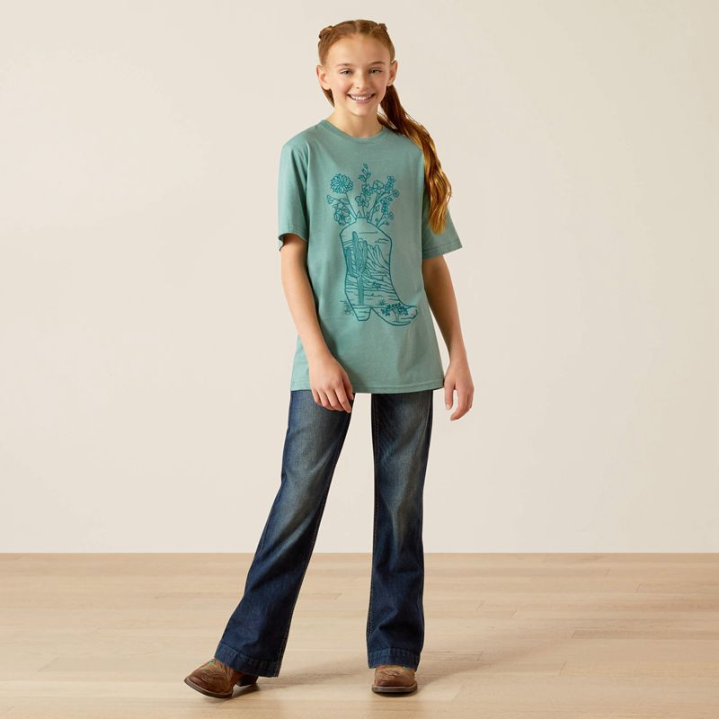 Ariat Garden Boot T-Shirt Niebieskie Polska | UAQHRI-179