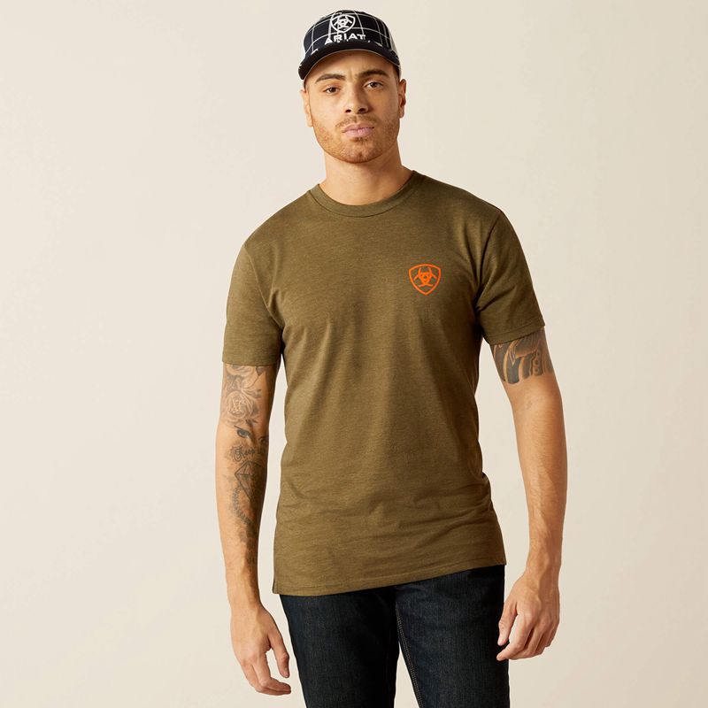 Ariat Grain Flag T-Shirt Military Heather Polska | TIVQCO-954