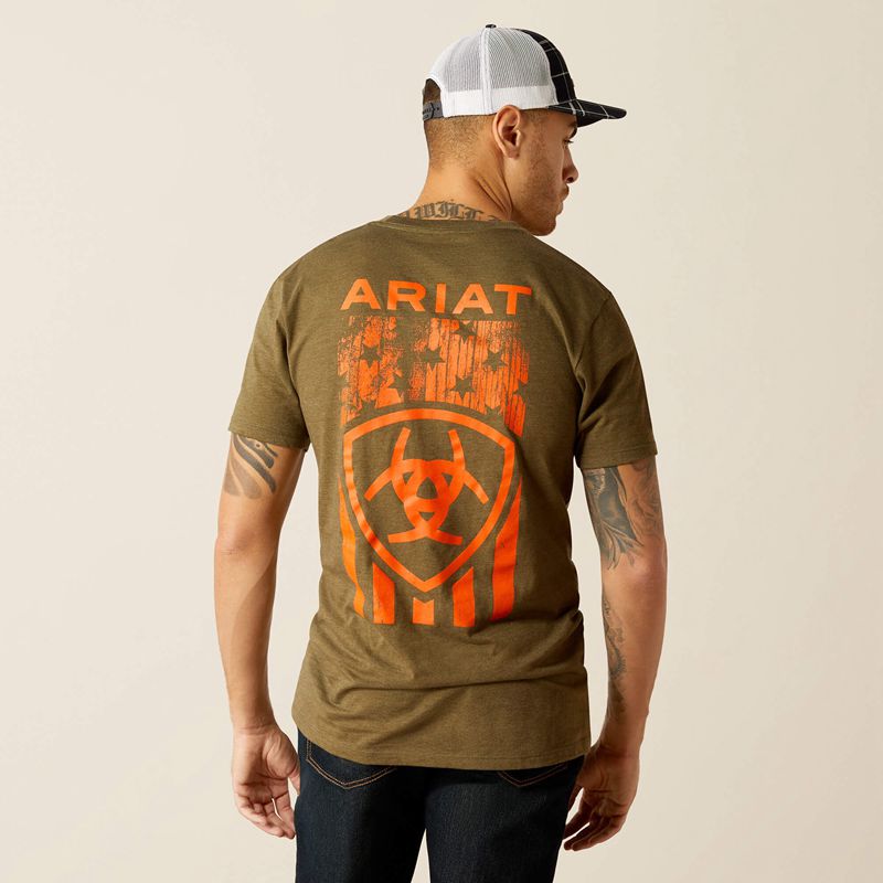 Ariat Grain Flag T-Shirt Military Heather Polska | TIVQCO-954