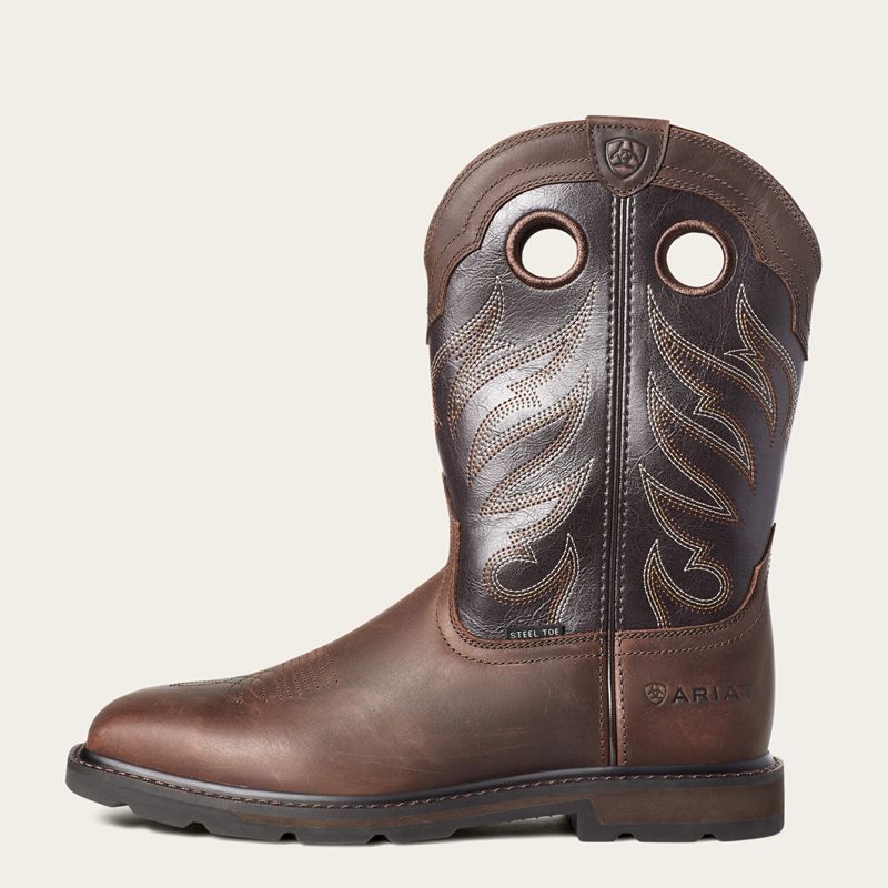 Ariat Groundwork Wide Square Toe Steel Toe Work Boot Brązowe Polska | DZOUIM-937