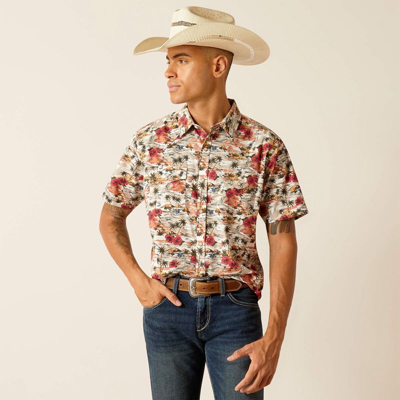 Ariat Hakeem Retro Fit Shirt Egret Polska | DMKJQL-609