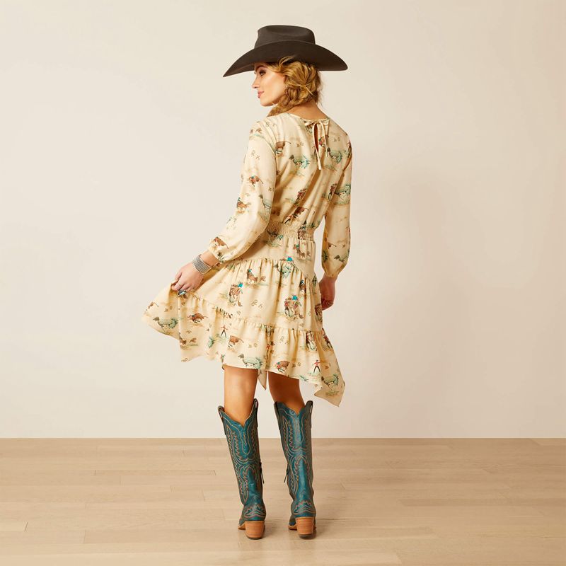 Ariat Handkerchief Dress Retro Ranch Print Polska | BSQUKR-107