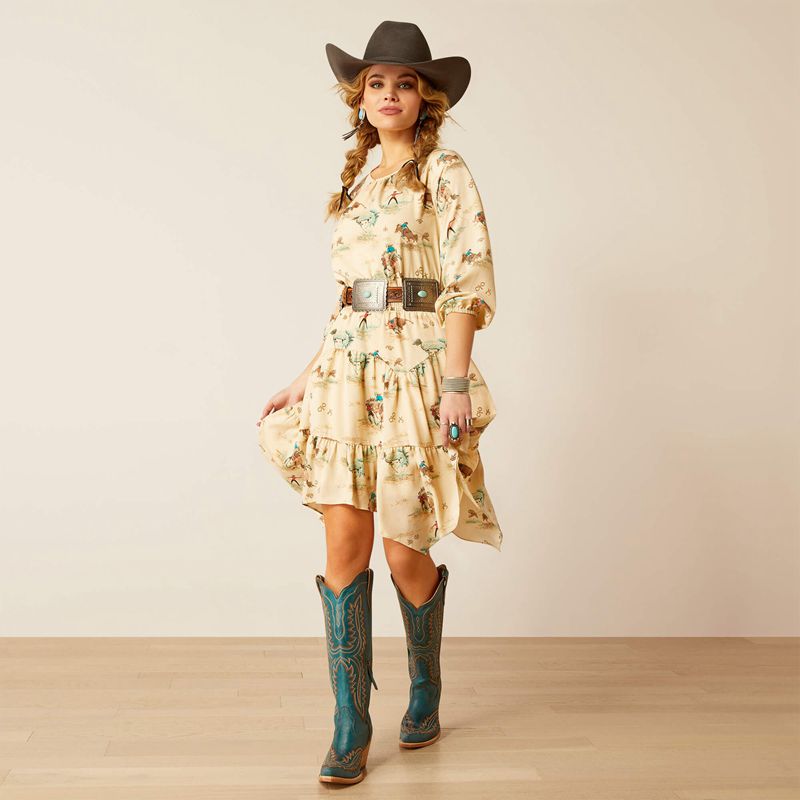 Ariat Handkerchief Dress Retro Ranch Print Polska | BSQUKR-107