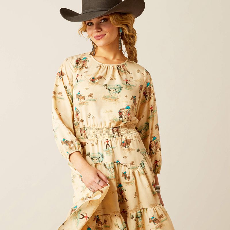 Ariat Handkerchief Dress Retro Ranch Print Polska | BSQUKR-107