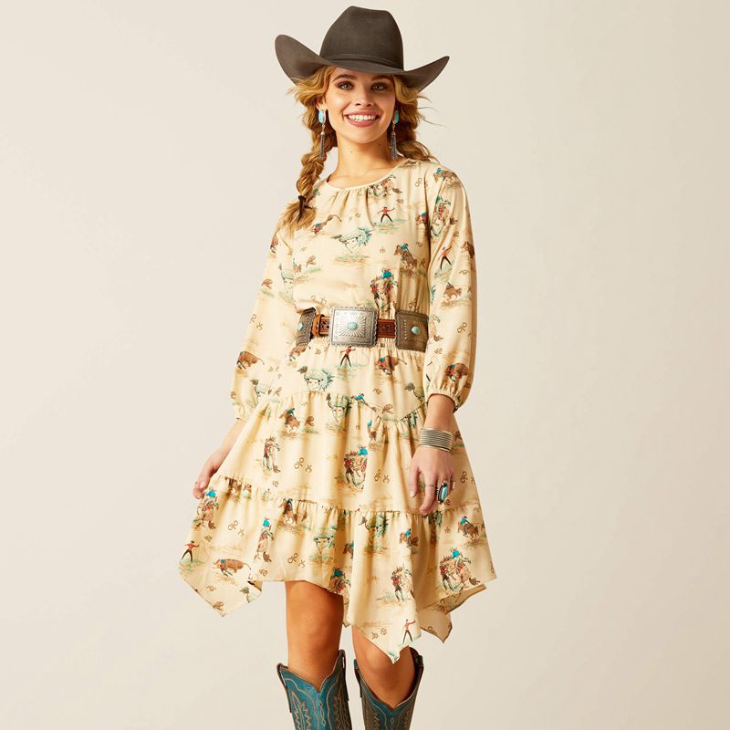 Ariat Handkerchief Dress Retro Ranch Print Polska | BSQUKR-107