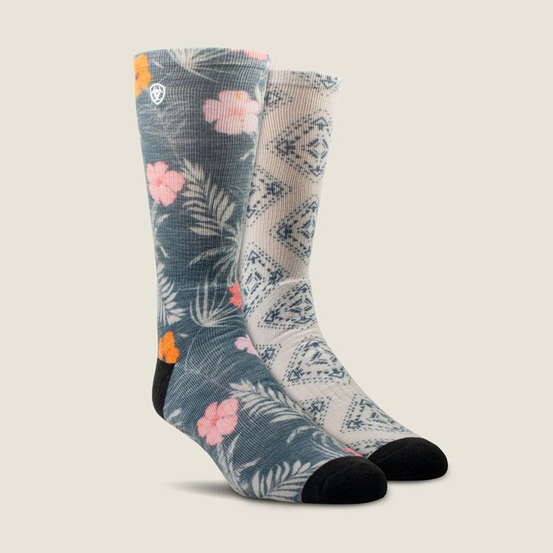 Ariat Hibiscus Crew Sock 2 Pair Multi Color Pack Multi Polska | NZOTMV-493