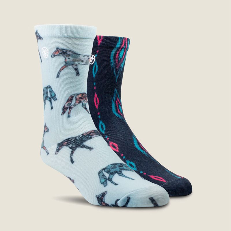 Ariat Horse Plume Crew Sock 2 Pair Multi Color Pack Multi Polska | OHPVWT-408