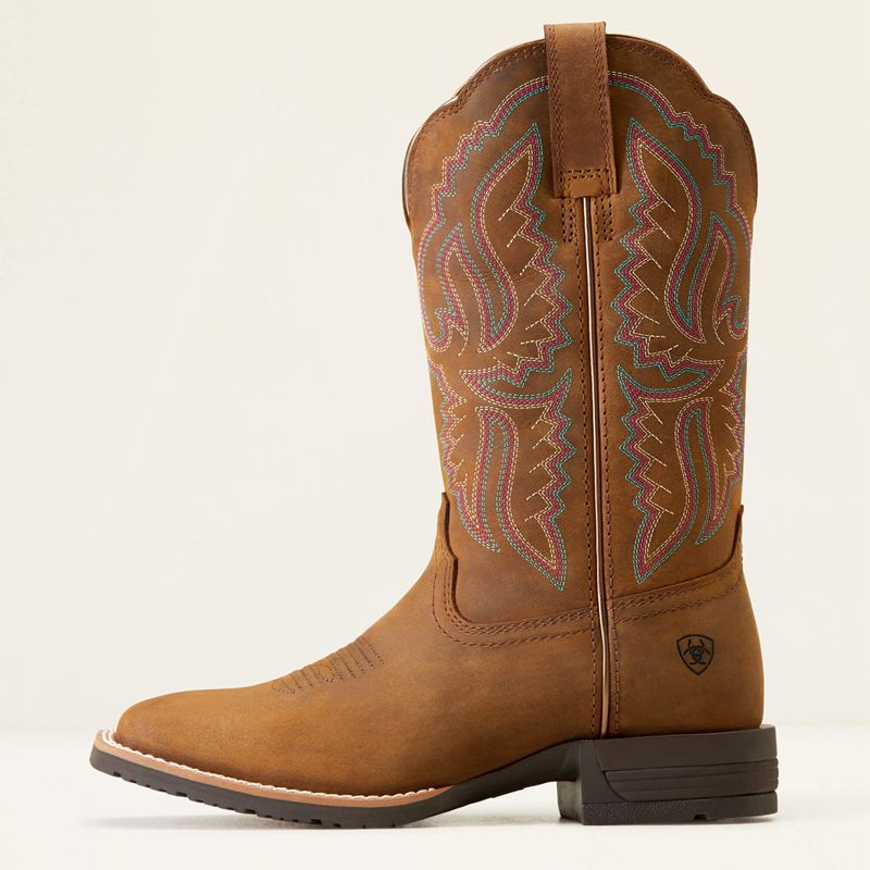 Ariat Hybrid Ranchwork Western Boot Distressed Tan Polska | PHLQBX-524