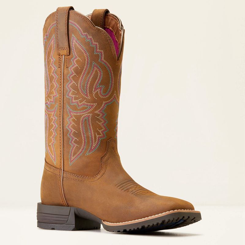 Ariat Hybrid Ranchwork Western Boot Distressed Tan Polska | PHLQBX-524