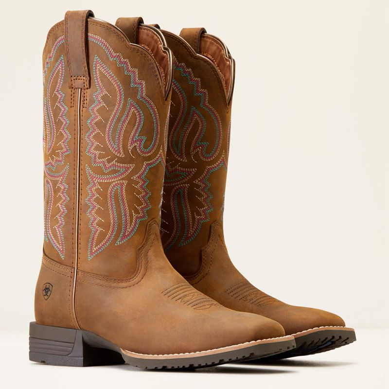 Ariat Hybrid Ranchwork Western Boot Distressed Tan Polska | PHLQBX-524