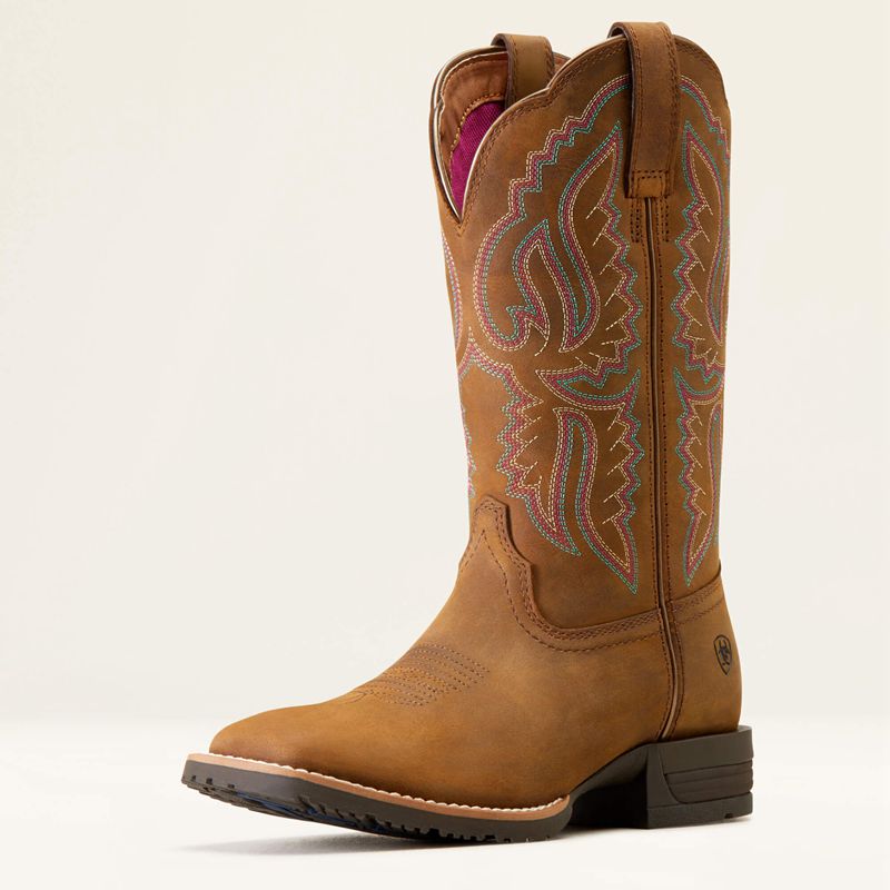 Ariat Hybrid Ranchwork Western Boot Distressed Tan Polska | PHLQBX-524