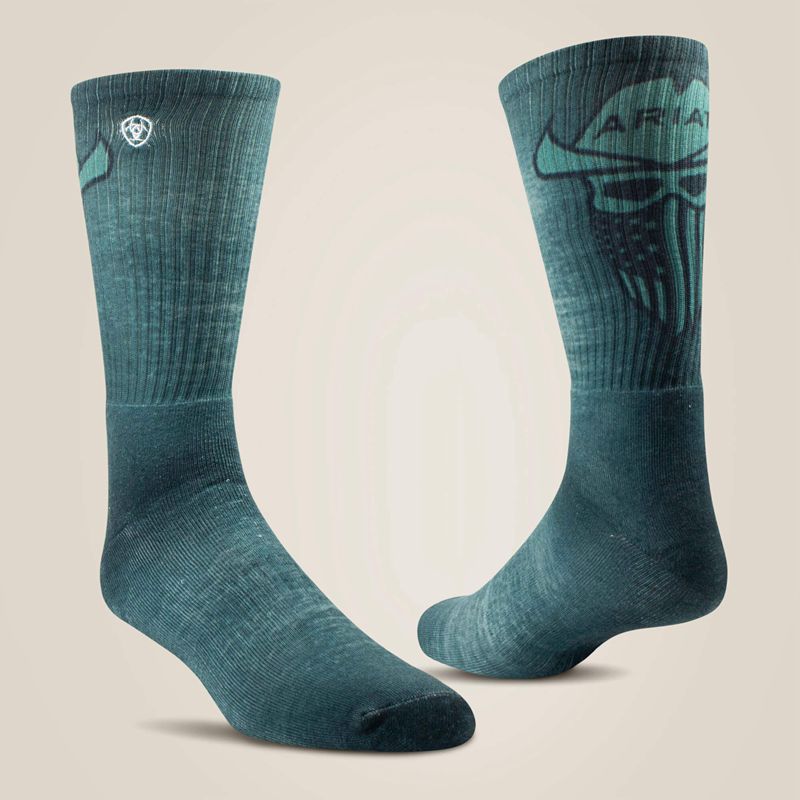 Ariat Incognito Graphic Crew Work Sock 2 Pair Multi Color Pack Grey/Green Polska | XQYBJO-817