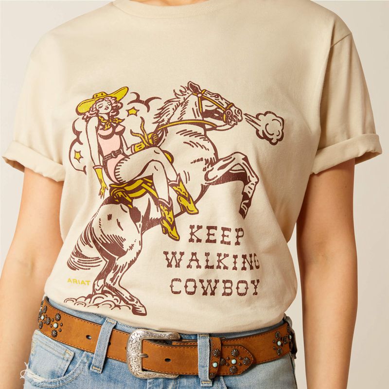 Ariat Keep Walkin' Cowboy T-Shirt Natural Polska | YJTOCF-056