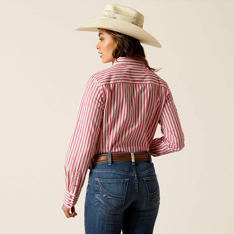 Ariat Kirby Stretch Shirt Różowe Paw Paski Polska | PYBDUA-435