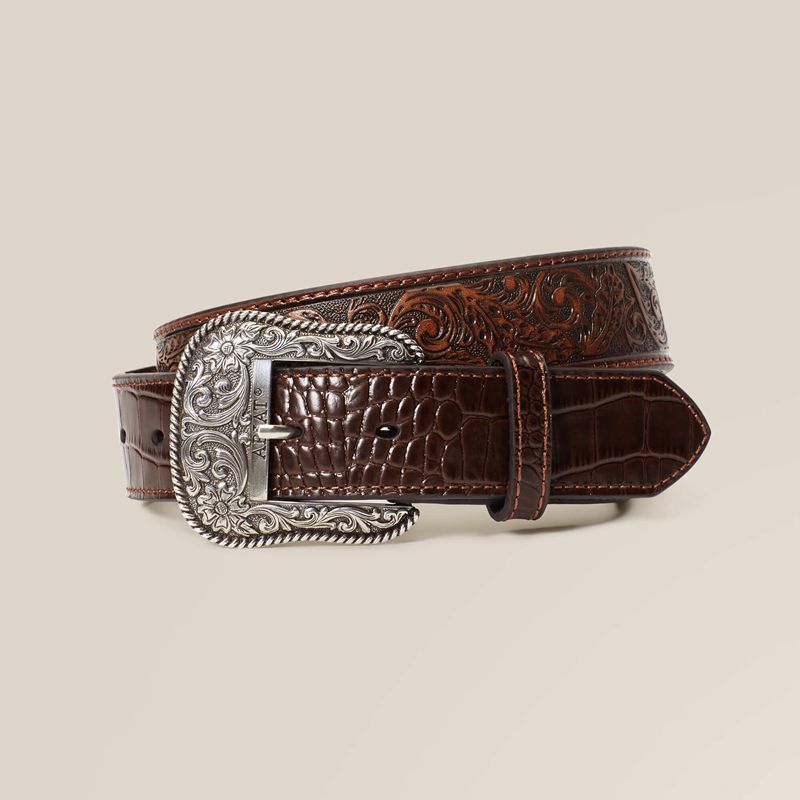 Ariat Leaf Emboss Crock End Belt Brązowe Polska | EUJSPI-536