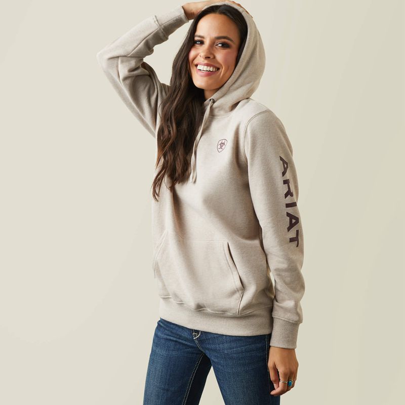 Ariat Logo Hoodie Oatmeal Heather Polska | PWEDNM-320