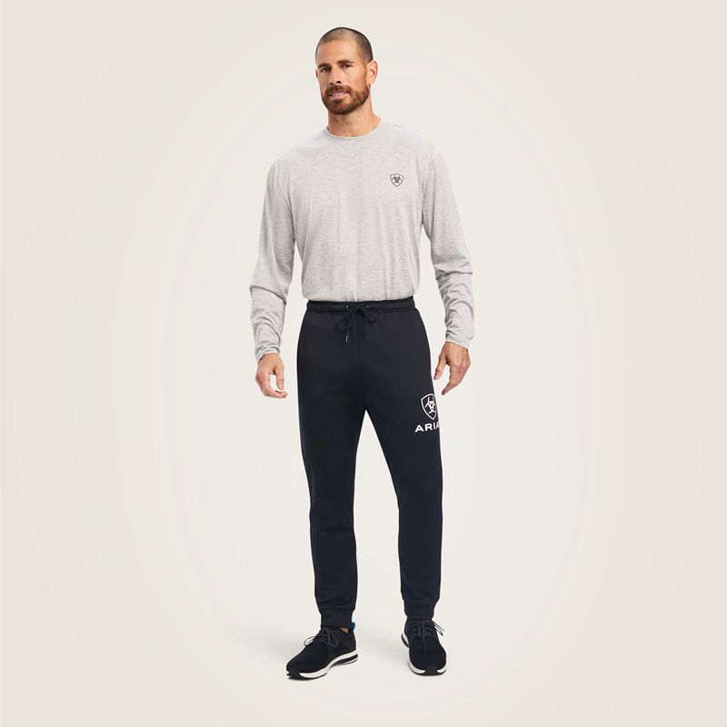 Ariat Logo Tek Fleece Jogger Sweatpants Czarne Polska | QXEIYH-719