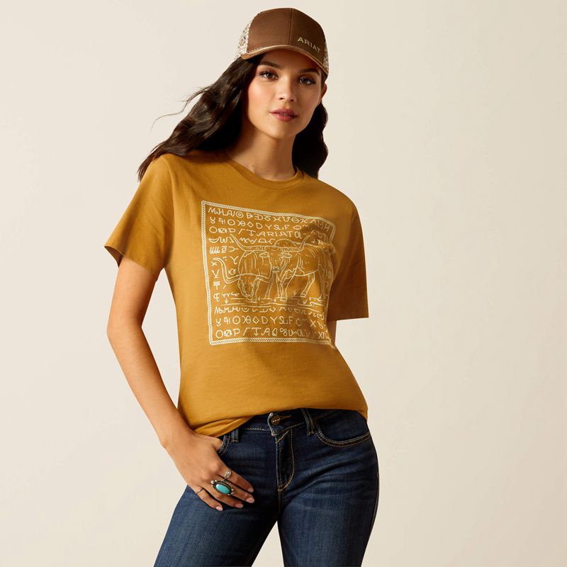 Ariat Longhorn Brand T-Shirt Złote Polska | JGDTBV-306