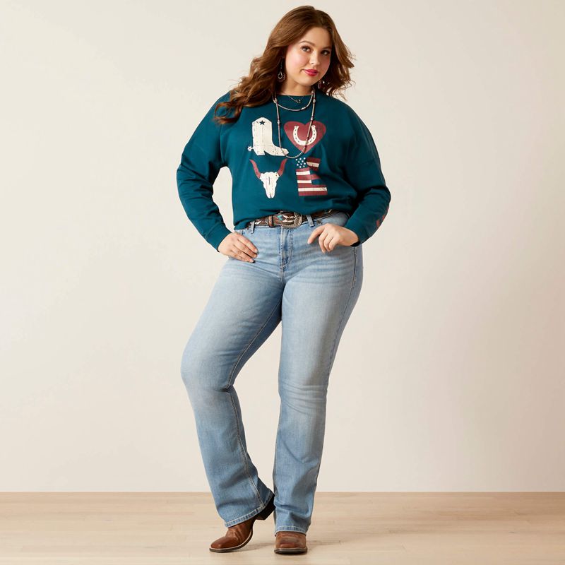 Ariat Love Oversized Tee Reflecting Pond Polska | VXTNQI-825