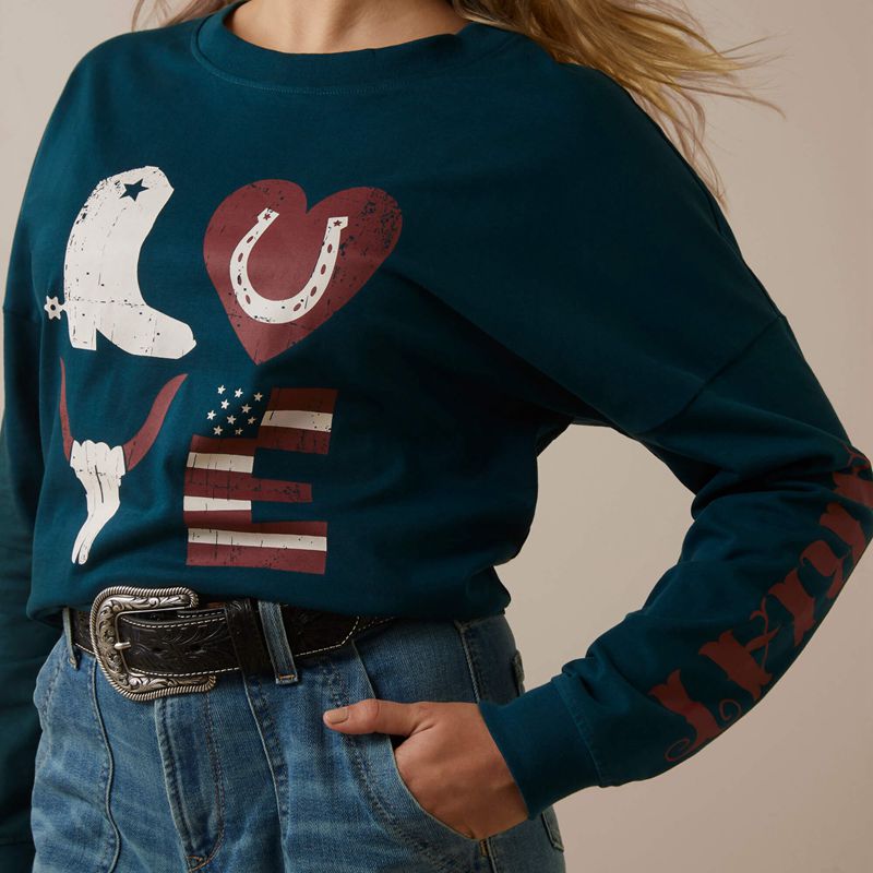 Ariat Love Oversized Tee Reflecting Pond Polska | VXTNQI-825