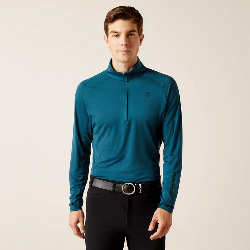 Ariat Lowell 1/4 Zip Recycled Materials Baselayer Reflecting Pond Polska | WOSHTQ-651