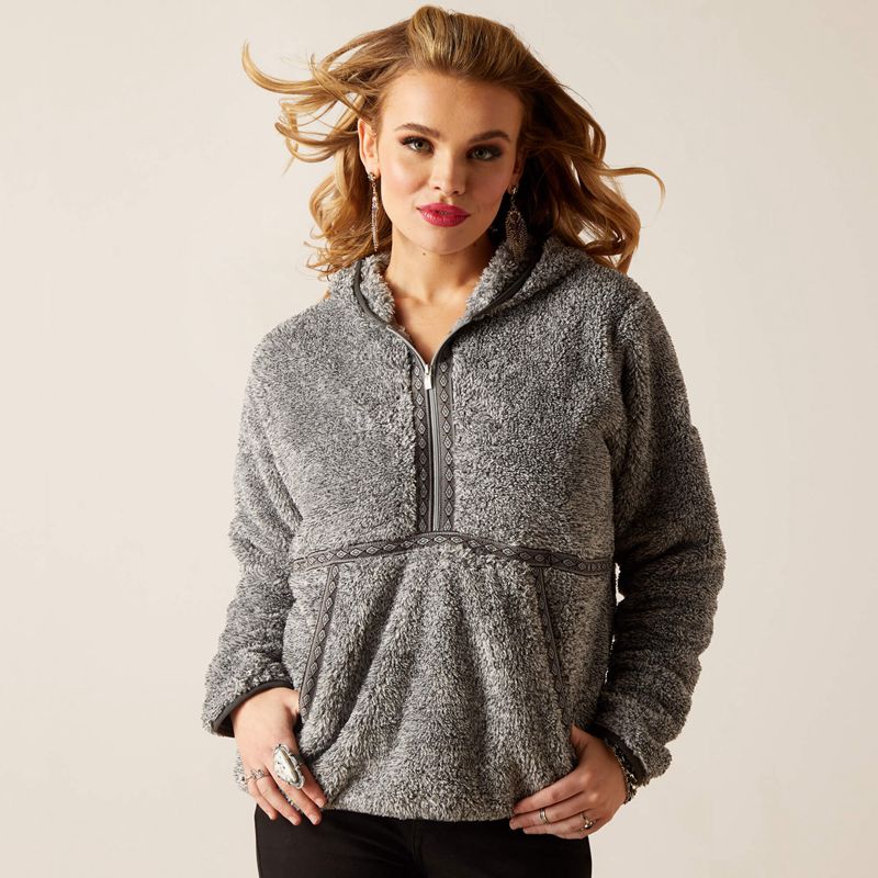 Ariat Lurex Berber 1/2 Zip Hoodie Salt And Pepper Polska | CADRJN-415