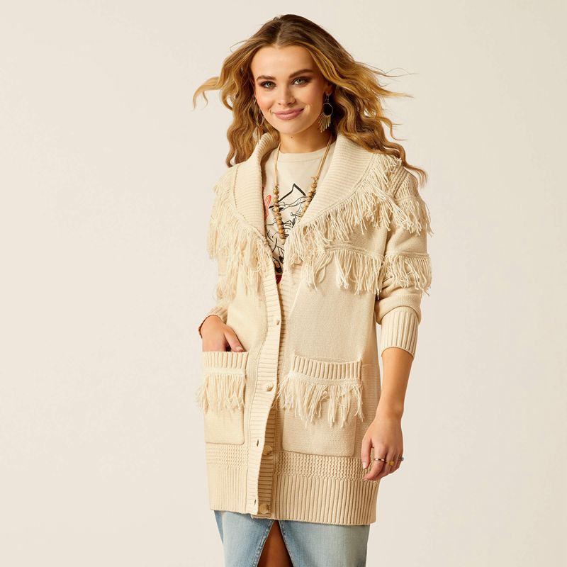 Ariat Luz Fringe Sweater Summer Sand Polska | HUFWSI-867