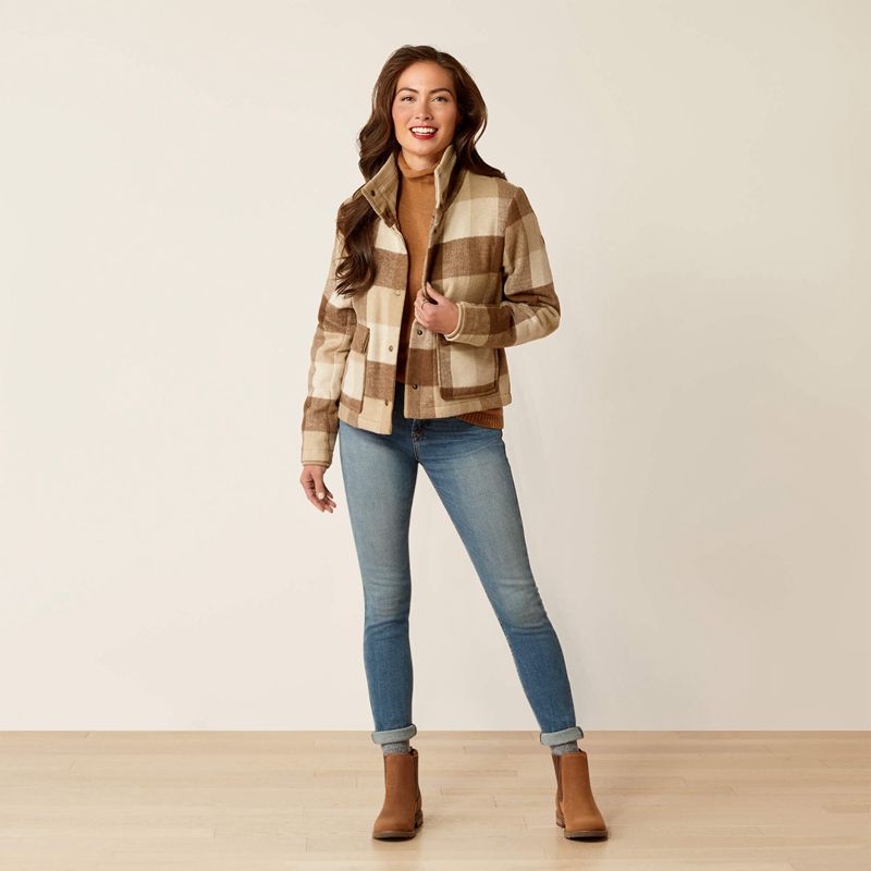 Ariat Marland Jacket Camel Buffalo Plaid Polska | MWBDGF-278