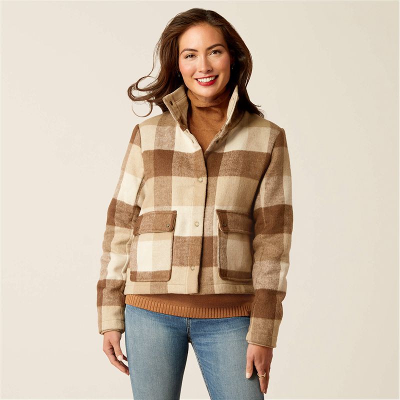 Ariat Marland Jacket Camel Buffalo Plaid Polska | MWBDGF-278