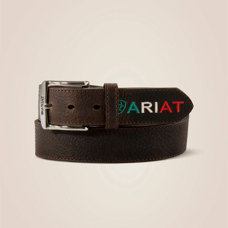 Ariat Mexico Embossed Logo Belt Brązowe Polska | OTLJBY-307