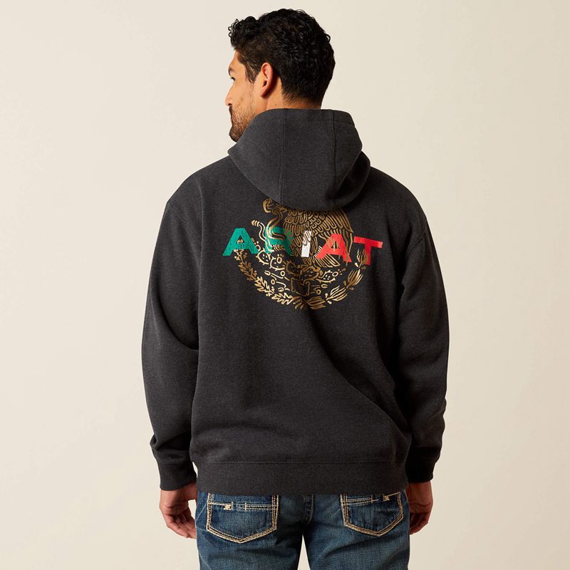 Ariat Mexico Flag Lockup Hoodie Czarne Polska | CHKSNB-410