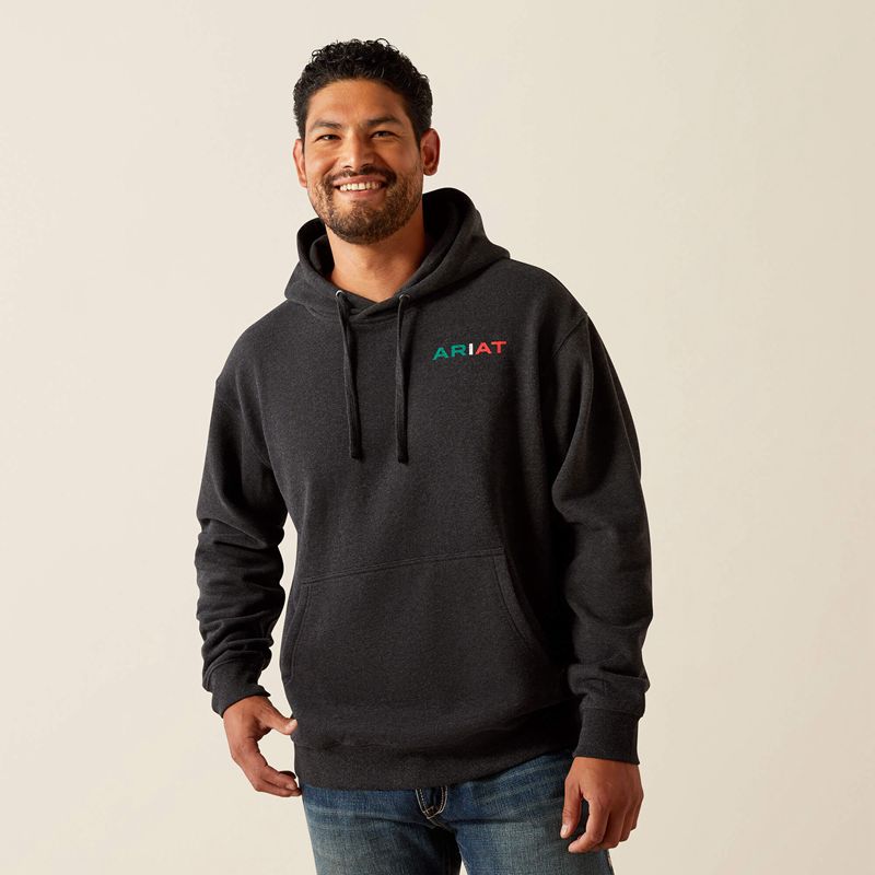 Ariat Mexico Flag Lockup Hoodie Czarne Polska | CHKSNB-410