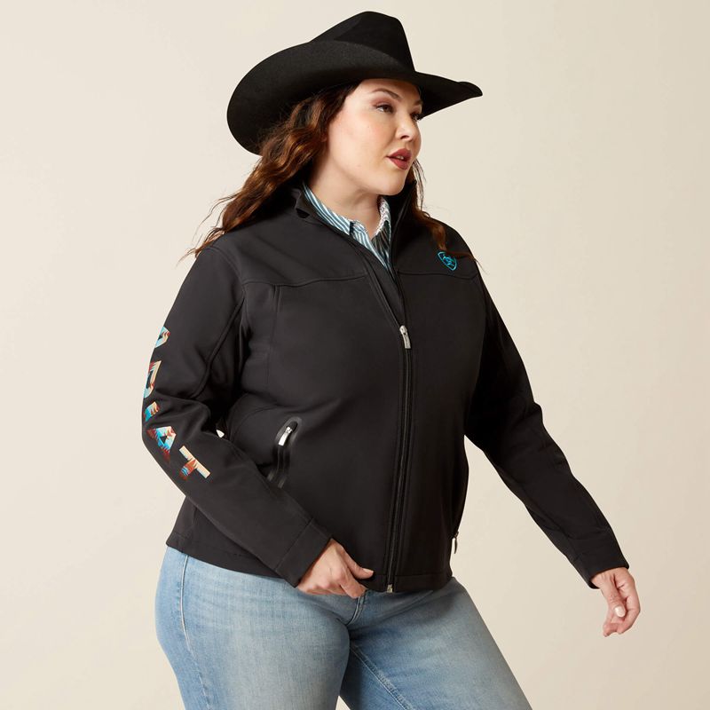 Ariat New Team Softshell Jacket Black/Serrano Southwest Print Polska | LMSVEH-946