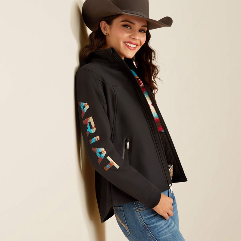 Ariat New Team Softshell Jacket Black/Serrano Southwest Print Polska | LMSVEH-946