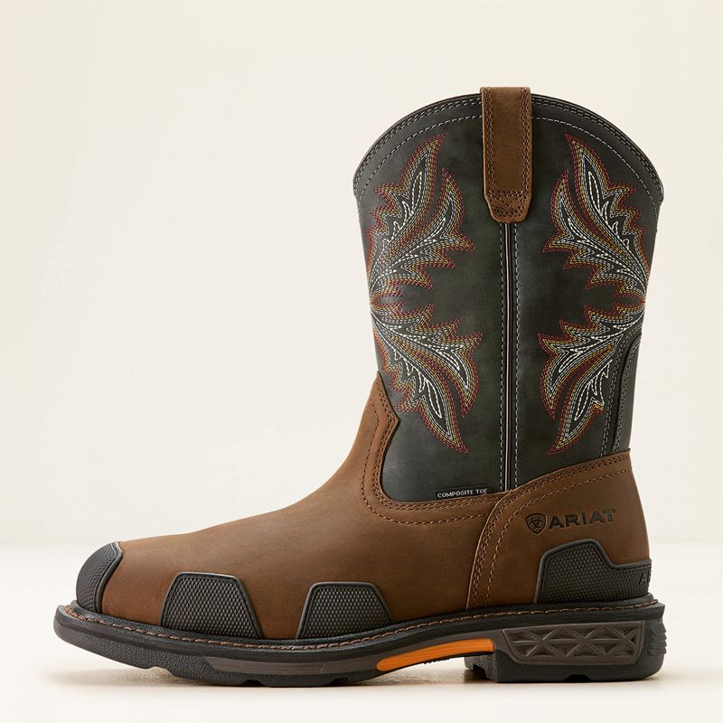 Ariat Overdrive Wide Square Toe Composite Toe Work Boot Brown/Rough Stone Polska | WMJYOT-817