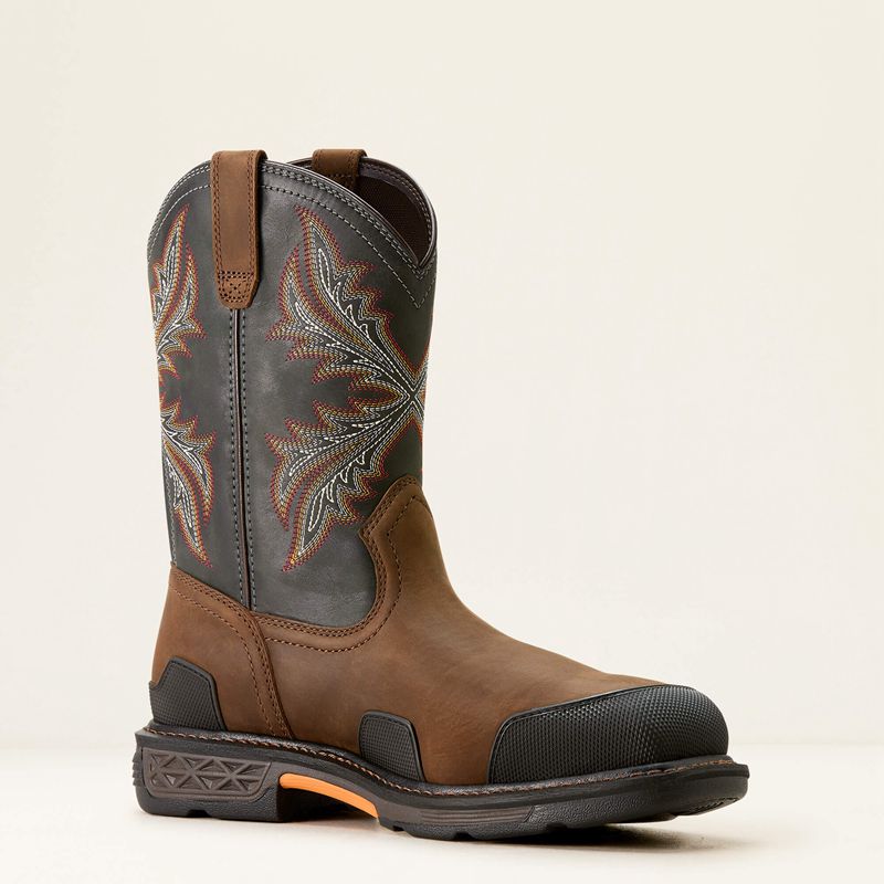 Ariat Overdrive Wide Square Toe Composite Toe Work Boot Brown/Rough Stone Polska | WMJYOT-817