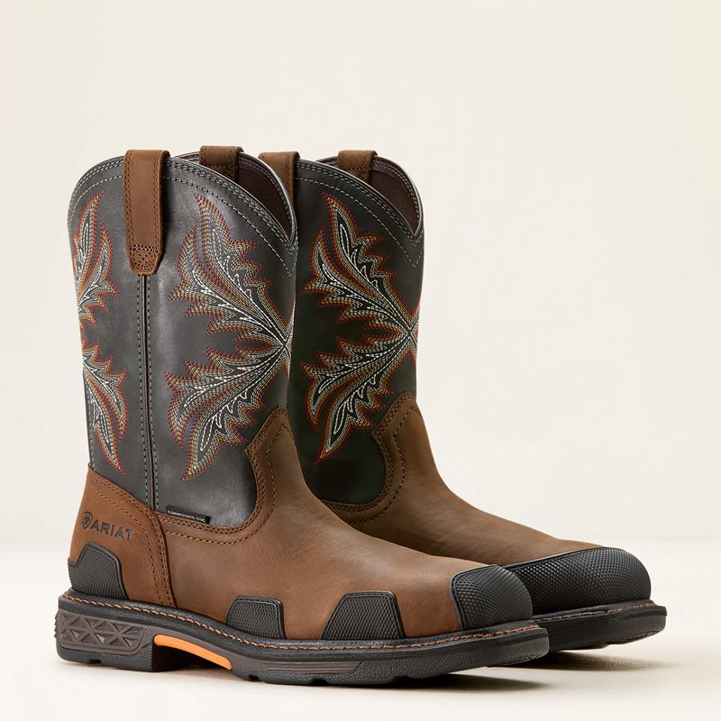 Ariat Overdrive Wide Square Toe Composite Toe Work Boot Brown/Rough Stone Polska | WMJYOT-817