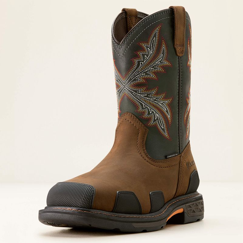 Ariat Overdrive Wide Square Toe Composite Toe Work Boot Brown/Rough Stone Polska | WMJYOT-817