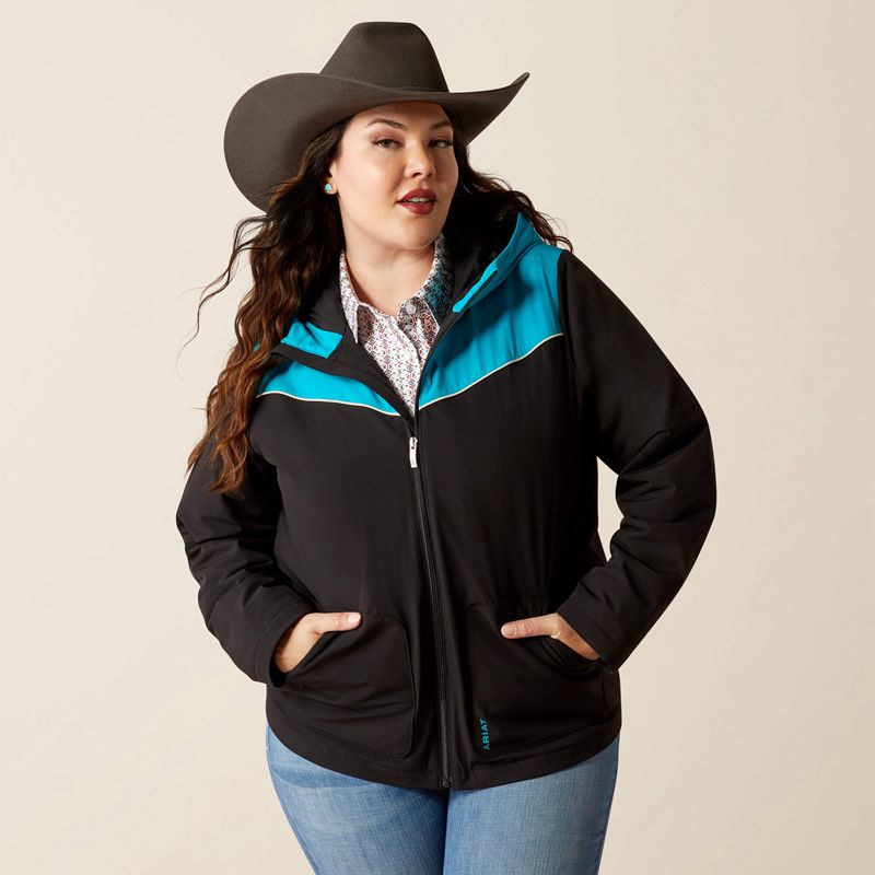 Ariat Pioneer Stretchshell Jacket Black/Capri Breeze Polska | ZXJMLS-954