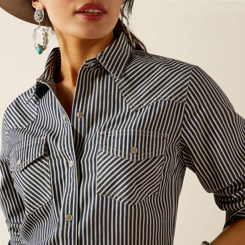 Ariat Railroad Stripe Shirt Indygo Paski Polska | FYZVLC-897