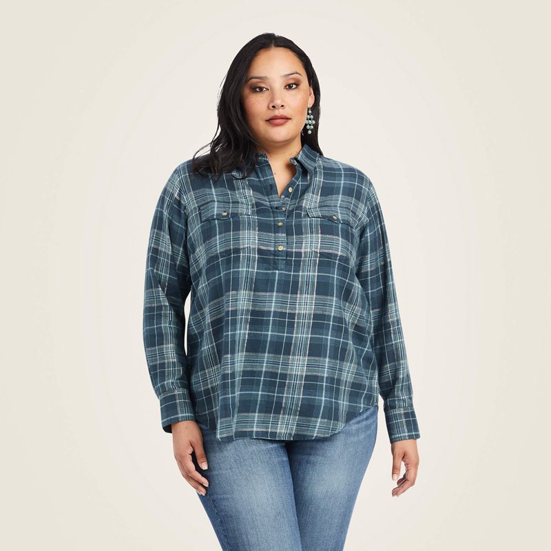 Ariat Real Billie Jean Popover Shirt Lurex Plaid Polska | KDTORP-423