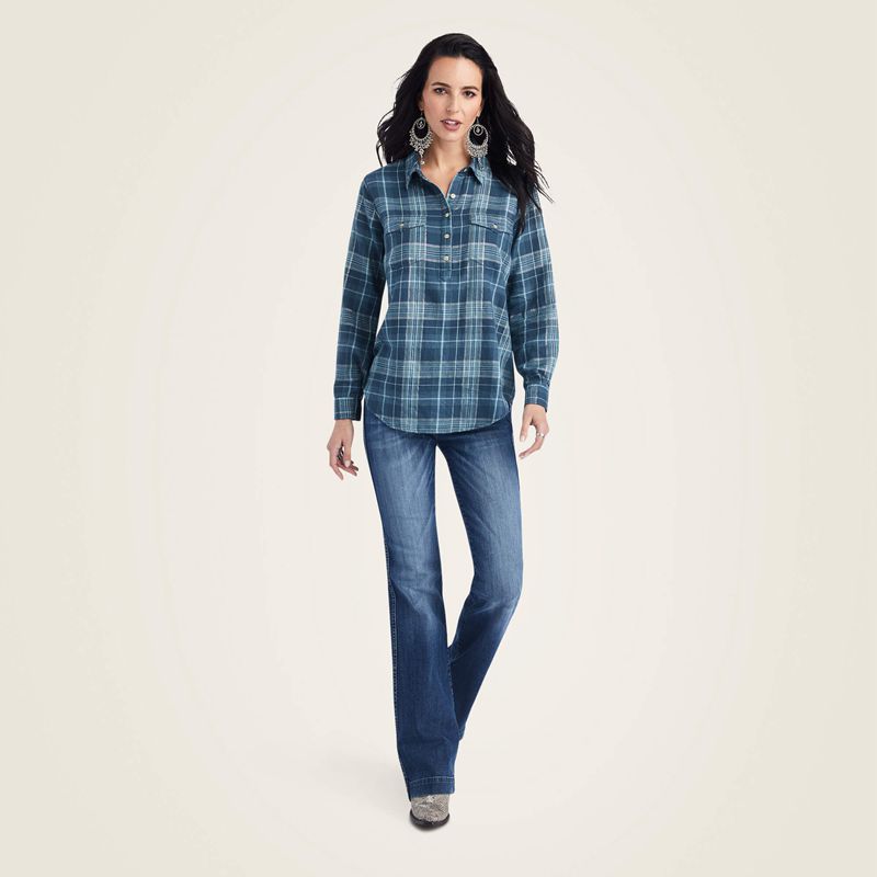 Ariat Real Billie Jean Popover Shirt Lurex Plaid Polska | KDTORP-423