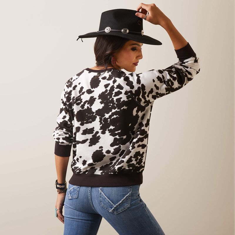 Ariat Real Hide Crew Sweatshirt Holstein Cow Print Polska | OSJCTU-159