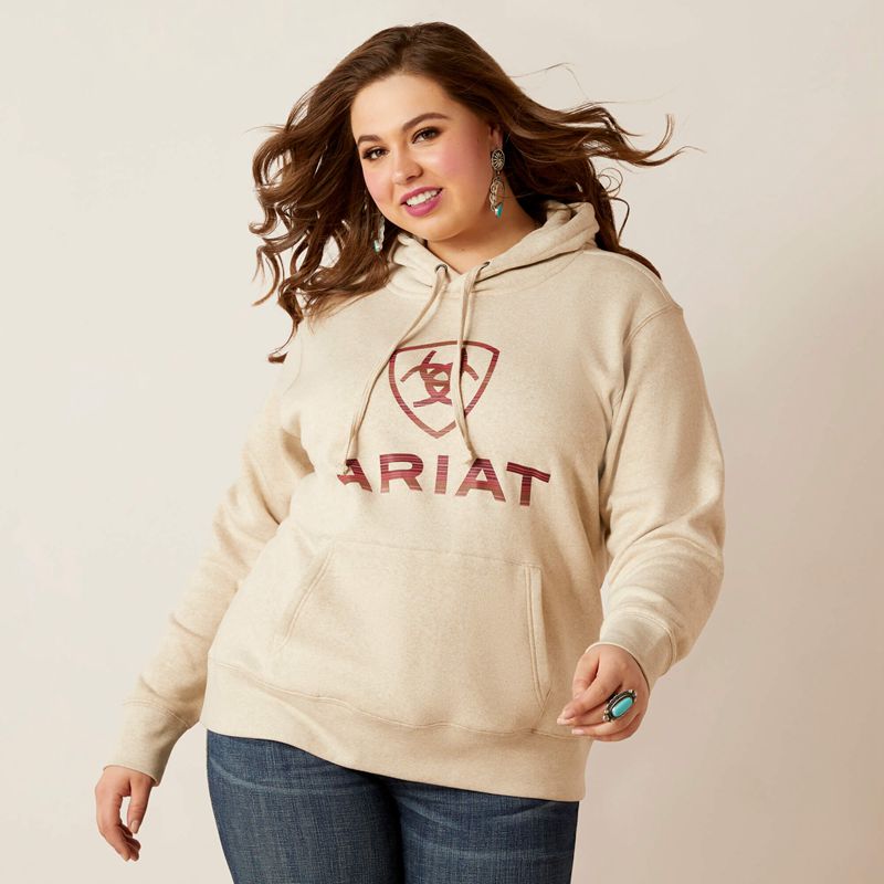 Ariat Real Ombre Shield Hoodie Oatmeal Heather Polska | CVSKYG-170