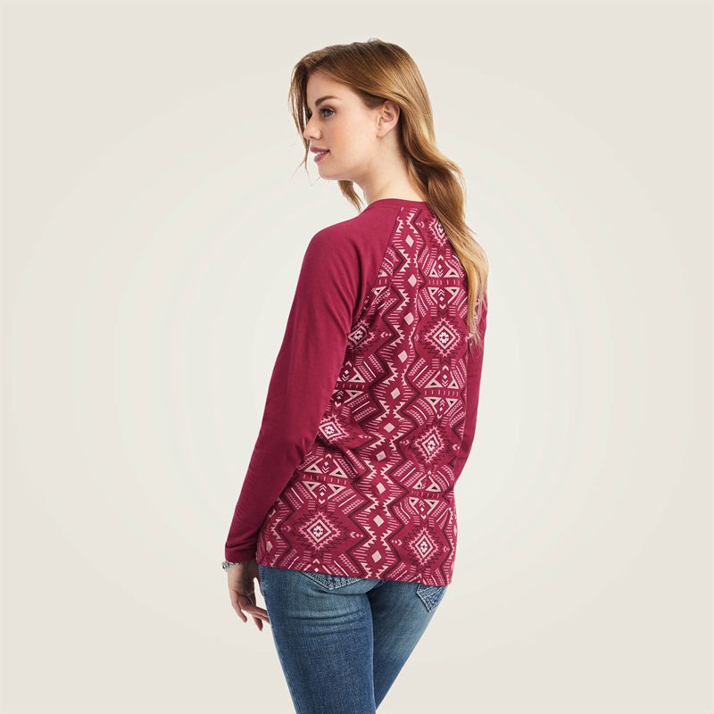 Ariat Real Printed Henley Shirt Czerwone Polska | HVEMWG-398