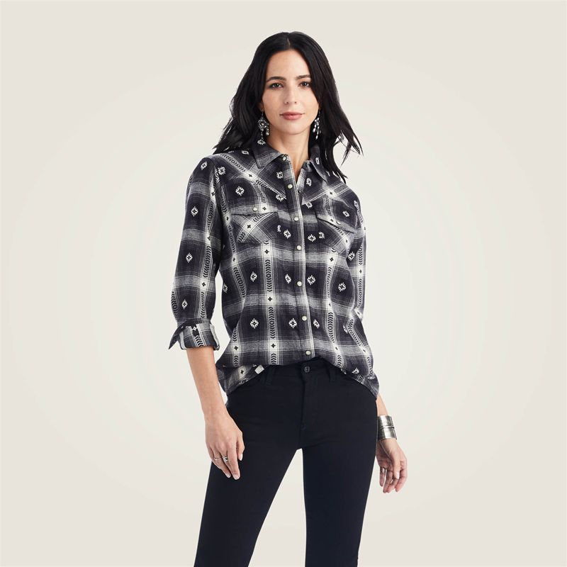 Ariat Real Thunderstorm Shirt Thunderstorm Plaid Dobby Flann Polska | XRVWPH-903