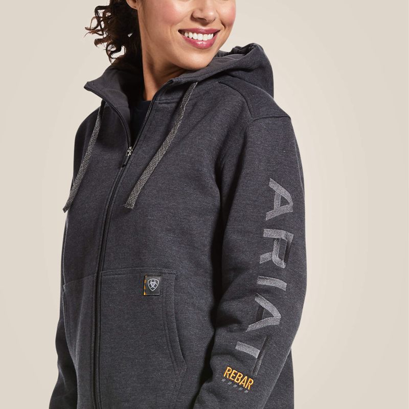 Ariat Rebar All-Weather Full Zip Hoodie Charcoal Heather Polska | OUWBYV-812