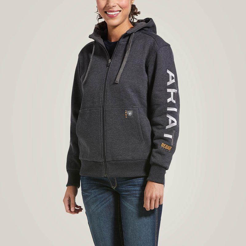 Ariat Rebar All-Weather Full Zip Hoodie Charcoal Heather Polska | OUWBYV-812