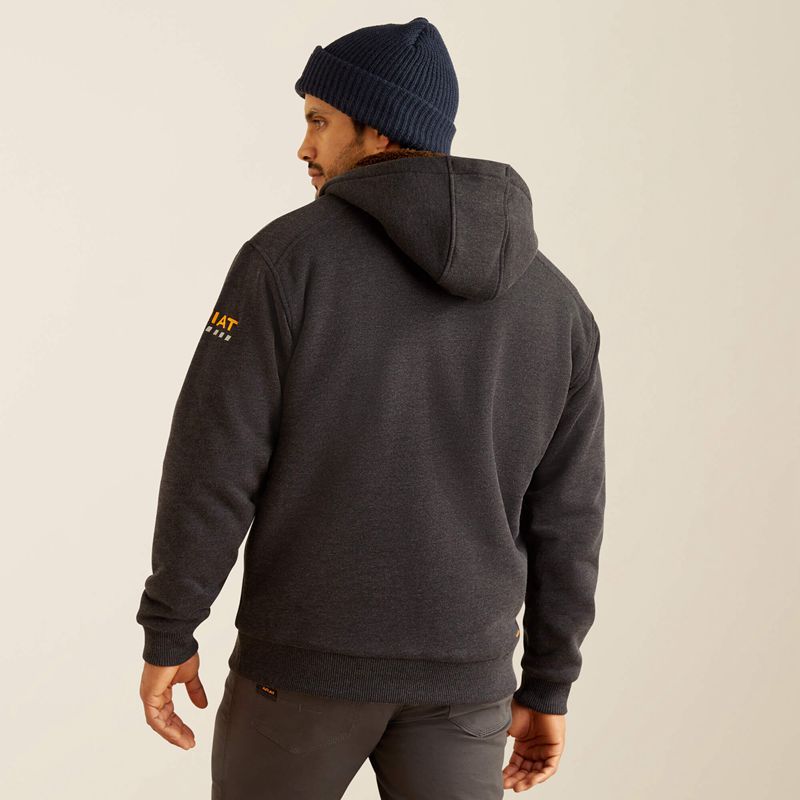 Ariat Rebar All-Weather Sherpa-Lined Full Zip Hoodie Charcoal Heather Polska | AXCQPG-769