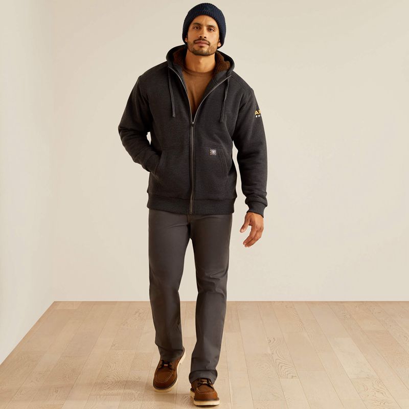 Ariat Rebar All-Weather Sherpa-Lined Full Zip Hoodie Charcoal Heather Polska | AXCQPG-769